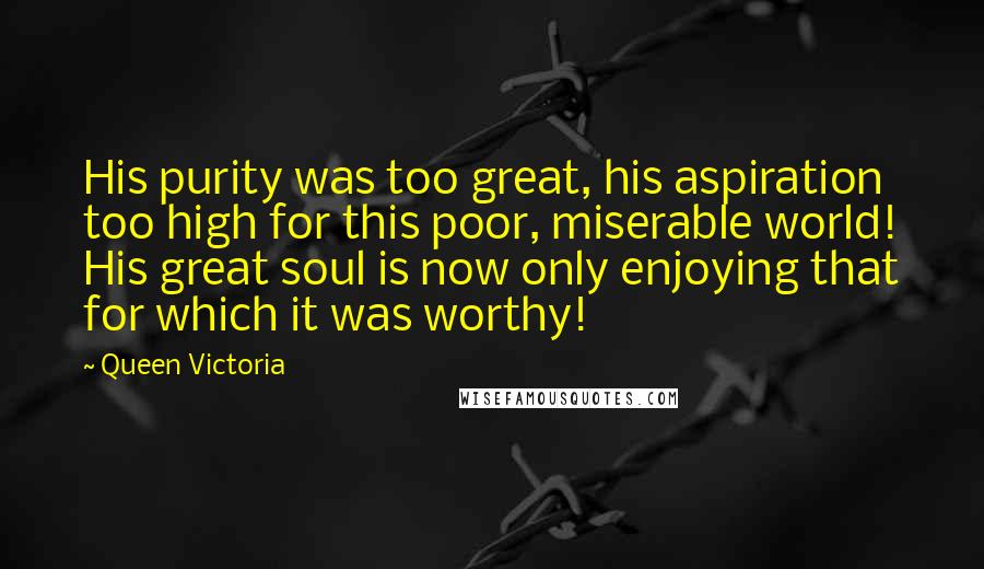 Queen Victoria Quotes: His purity was too great, his aspiration too high for this poor, miserable world! His great soul is now only enjoying that for which it was worthy!