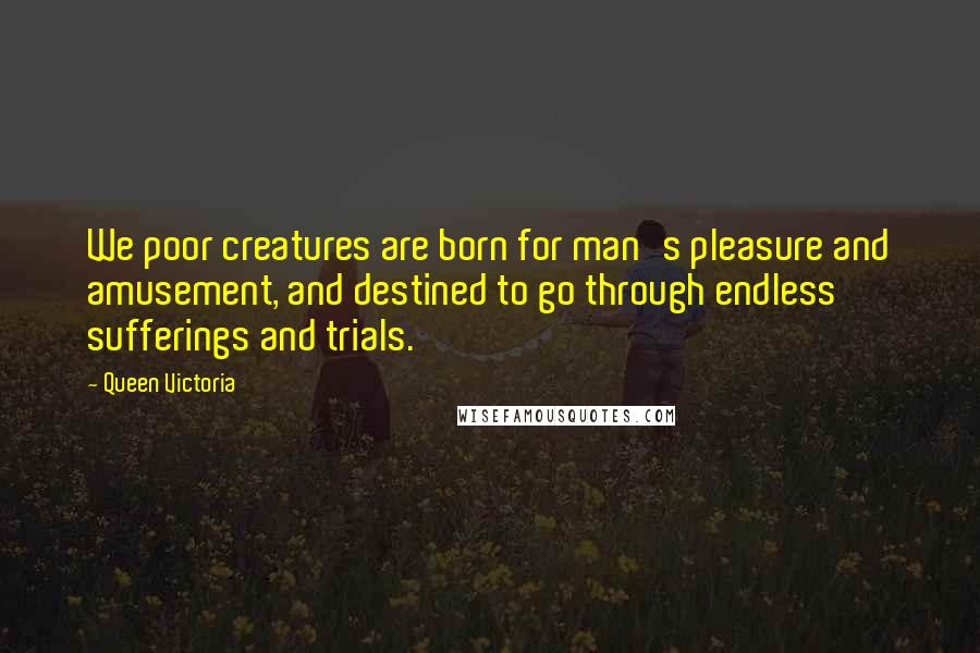 Queen Victoria Quotes: We poor creatures are born for man's pleasure and amusement, and destined to go through endless sufferings and trials.