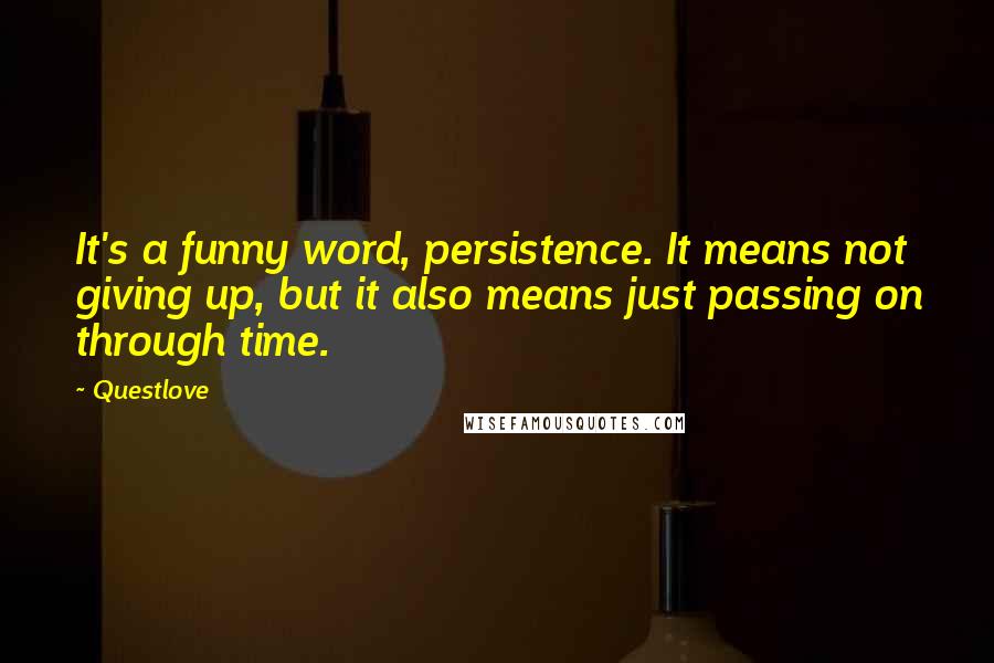 Questlove Quotes: It's a funny word, persistence. It means not giving up, but it also means just passing on through time.