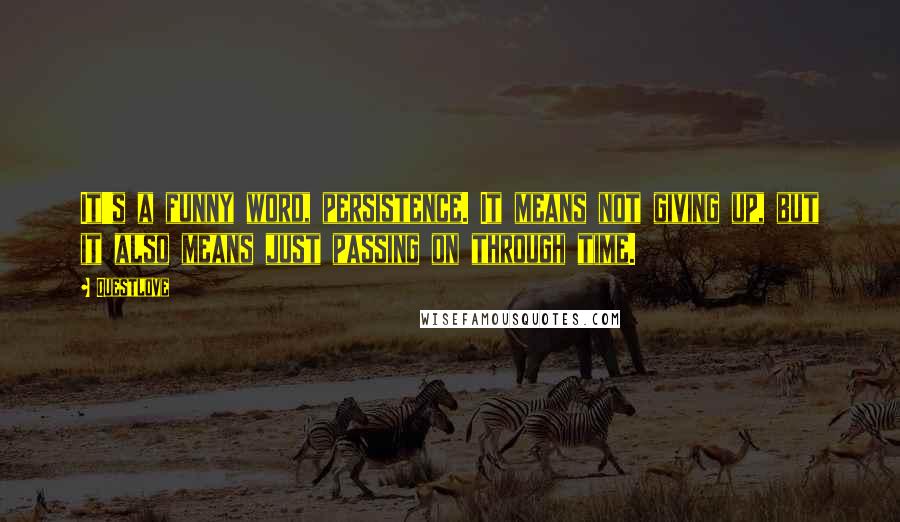 Questlove Quotes: It's a funny word, persistence. It means not giving up, but it also means just passing on through time.