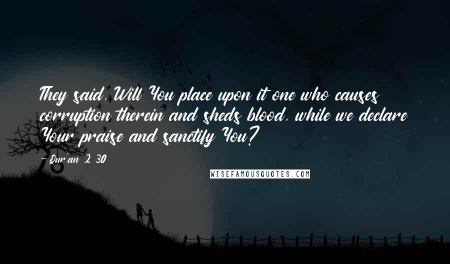 Qur'an 2 30 Quotes: They said, Will You place upon it one who causes corruption therein and sheds blood, while we declare Your praise and sanctify You?