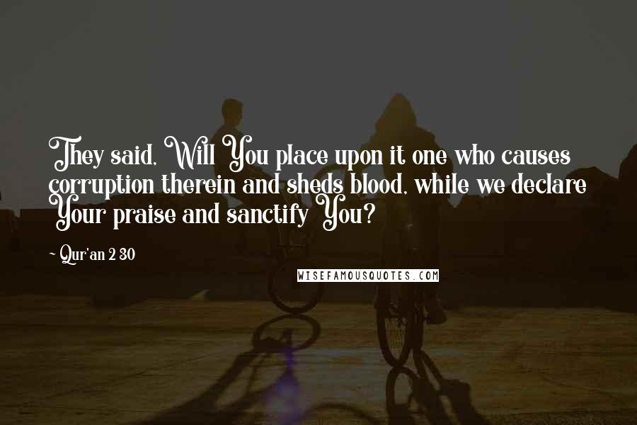 Qur'an 2 30 Quotes: They said, Will You place upon it one who causes corruption therein and sheds blood, while we declare Your praise and sanctify You?