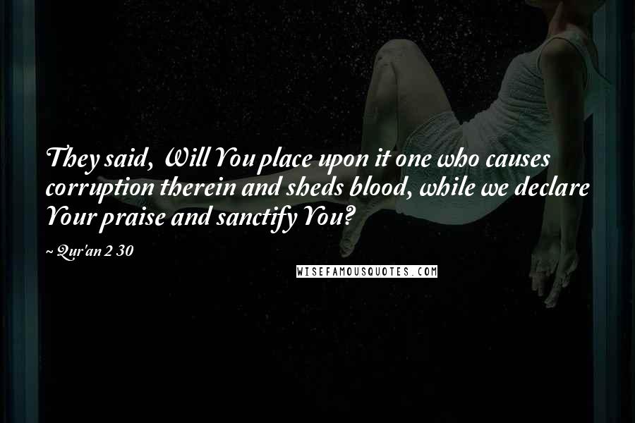 Qur'an 2 30 Quotes: They said, Will You place upon it one who causes corruption therein and sheds blood, while we declare Your praise and sanctify You?