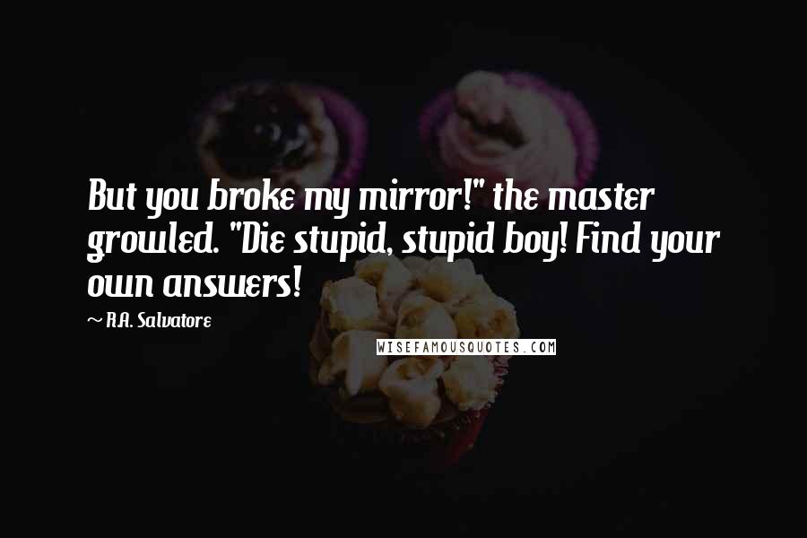 R.A. Salvatore Quotes: But you broke my mirror!" the master growled. "Die stupid, stupid boy! Find your own answers!