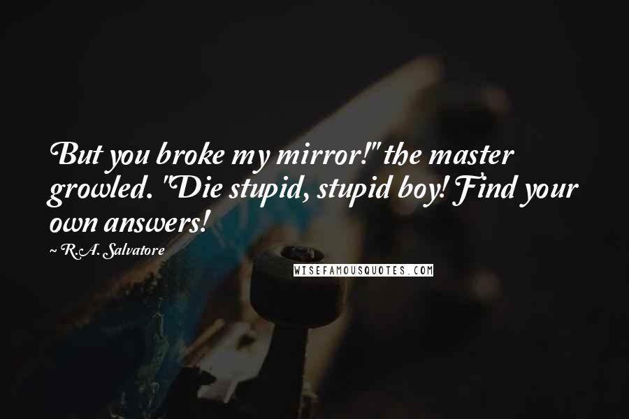 R.A. Salvatore Quotes: But you broke my mirror!" the master growled. "Die stupid, stupid boy! Find your own answers!
