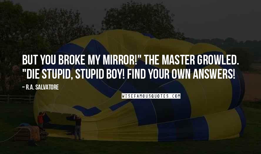 R.A. Salvatore Quotes: But you broke my mirror!" the master growled. "Die stupid, stupid boy! Find your own answers!