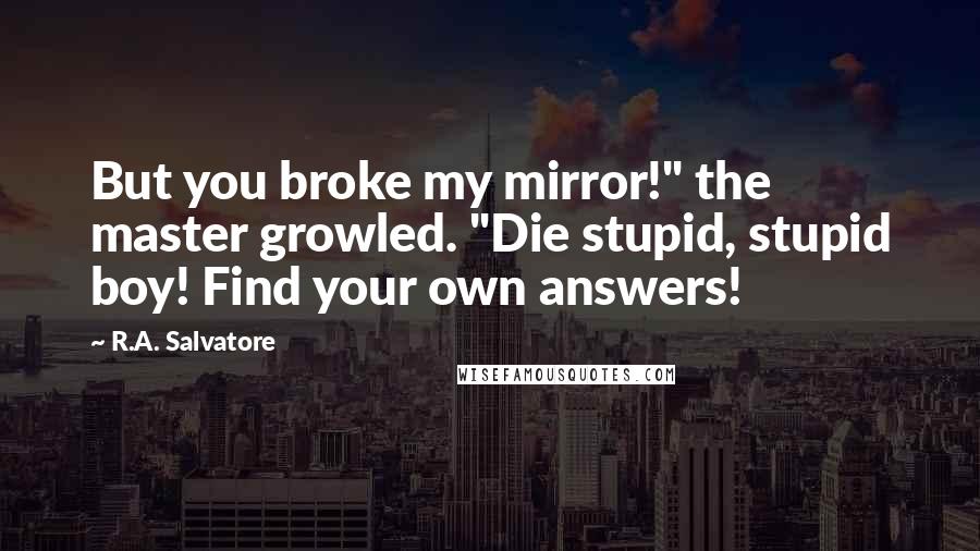 R.A. Salvatore Quotes: But you broke my mirror!" the master growled. "Die stupid, stupid boy! Find your own answers!