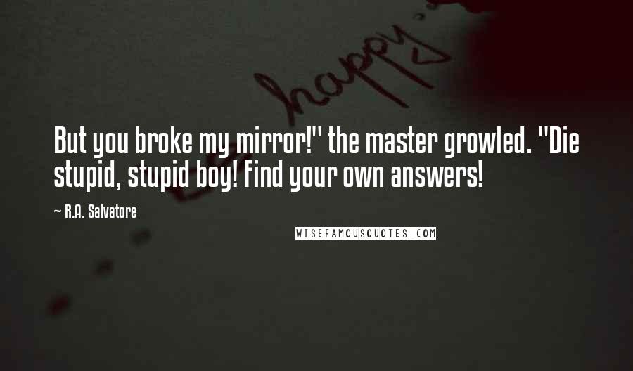 R.A. Salvatore Quotes: But you broke my mirror!" the master growled. "Die stupid, stupid boy! Find your own answers!