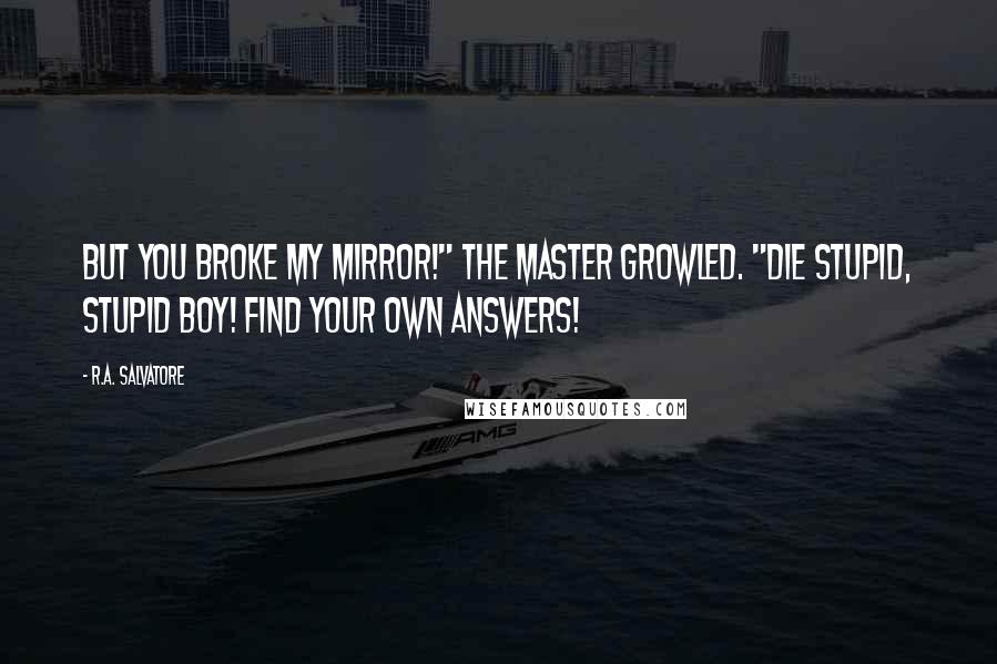 R.A. Salvatore Quotes: But you broke my mirror!" the master growled. "Die stupid, stupid boy! Find your own answers!