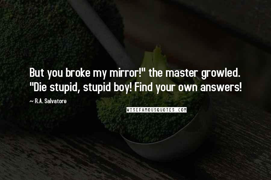 R.A. Salvatore Quotes: But you broke my mirror!" the master growled. "Die stupid, stupid boy! Find your own answers!