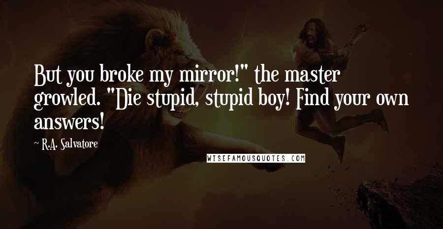 R.A. Salvatore Quotes: But you broke my mirror!" the master growled. "Die stupid, stupid boy! Find your own answers!