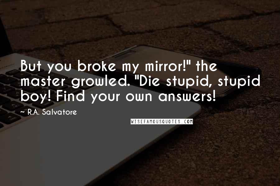 R.A. Salvatore Quotes: But you broke my mirror!" the master growled. "Die stupid, stupid boy! Find your own answers!