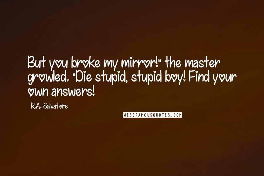 R.A. Salvatore Quotes: But you broke my mirror!" the master growled. "Die stupid, stupid boy! Find your own answers!