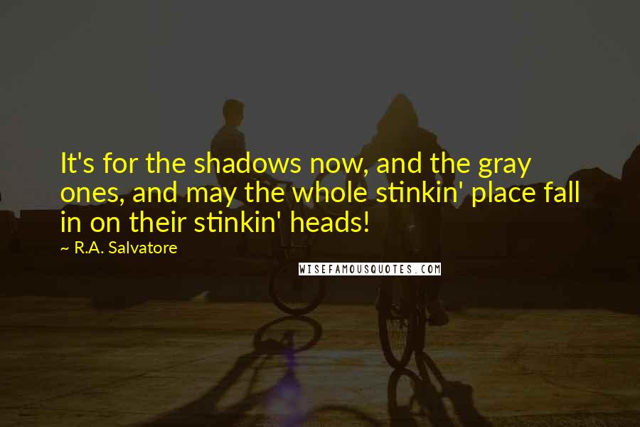 R.A. Salvatore Quotes: It's for the shadows now, and the gray ones, and may the whole stinkin' place fall in on their stinkin' heads!