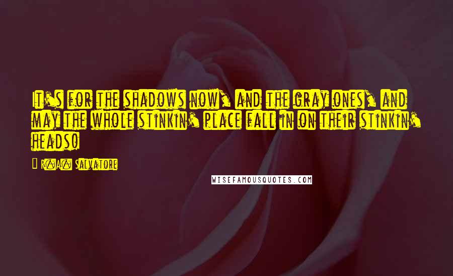 R.A. Salvatore Quotes: It's for the shadows now, and the gray ones, and may the whole stinkin' place fall in on their stinkin' heads!