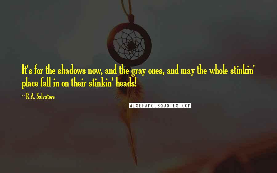 R.A. Salvatore Quotes: It's for the shadows now, and the gray ones, and may the whole stinkin' place fall in on their stinkin' heads!