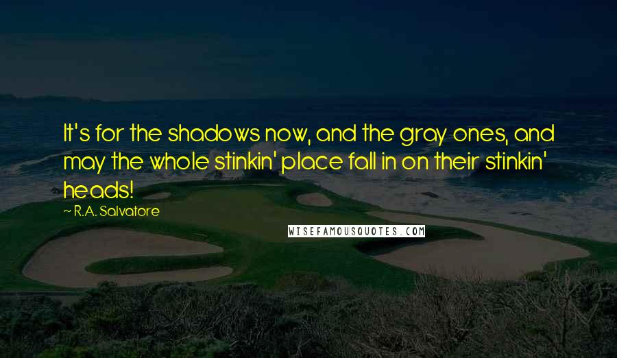 R.A. Salvatore Quotes: It's for the shadows now, and the gray ones, and may the whole stinkin' place fall in on their stinkin' heads!