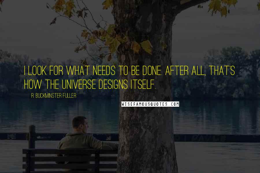 R. Buckminster Fuller Quotes: I look for what needs to be done. After all, that's how the universe designs itself.