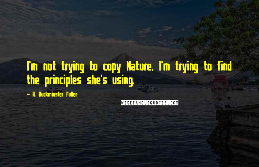 R. Buckminster Fuller Quotes: I'm not trying to copy Nature, I'm trying to find the principles she's using.