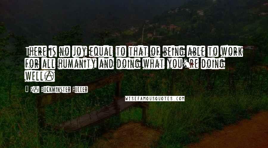 R. Buckminster Fuller Quotes: There is no joy equal to that of being able to work for all humanity and doing what you're doing well.