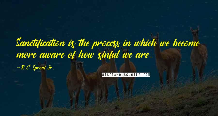 R.C. Sproul Jr. Quotes: Sanctification is the process in which we become more aware of how sinful we are.