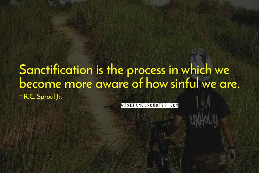 R.C. Sproul Jr. Quotes: Sanctification is the process in which we become more aware of how sinful we are.