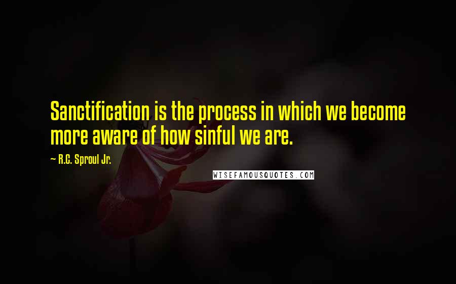 R.C. Sproul Jr. Quotes: Sanctification is the process in which we become more aware of how sinful we are.