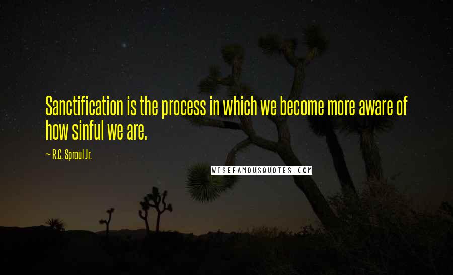 R.C. Sproul Jr. Quotes: Sanctification is the process in which we become more aware of how sinful we are.