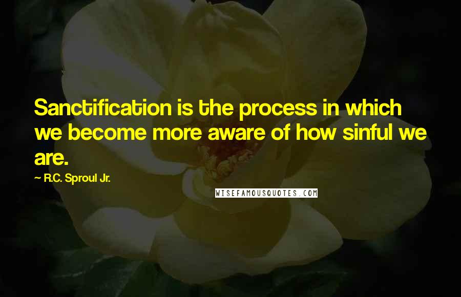 R.C. Sproul Jr. Quotes: Sanctification is the process in which we become more aware of how sinful we are.