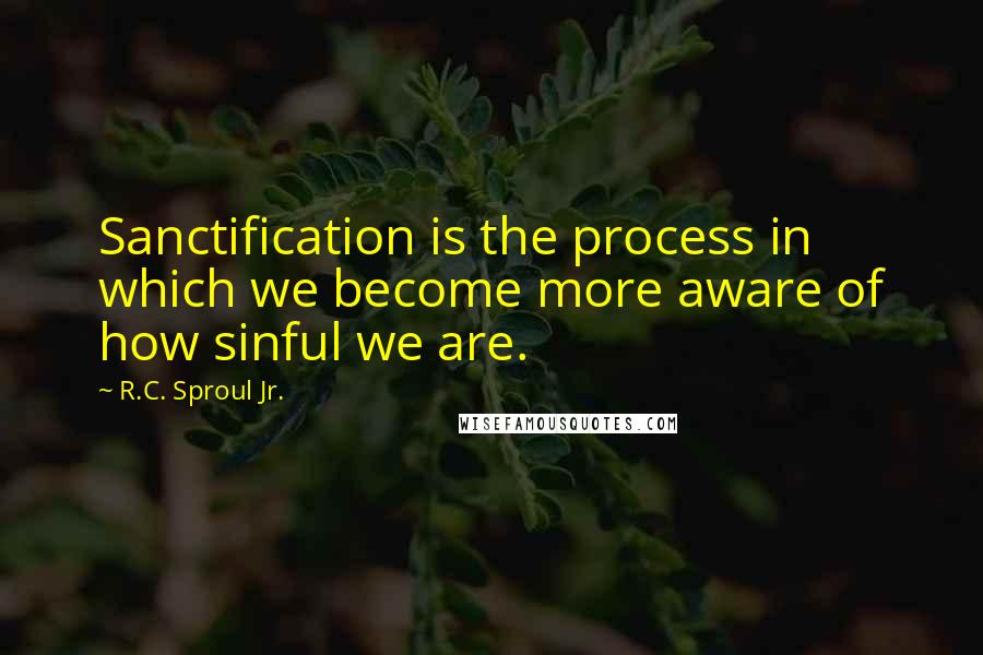 R.C. Sproul Jr. Quotes: Sanctification is the process in which we become more aware of how sinful we are.