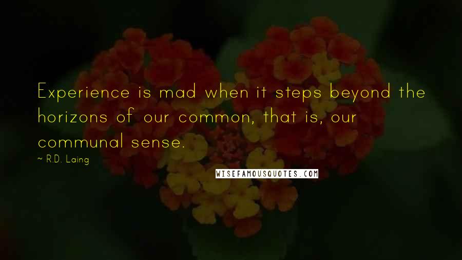 R.D. Laing Quotes: Experience is mad when it steps beyond the horizons of our common, that is, our communal sense.