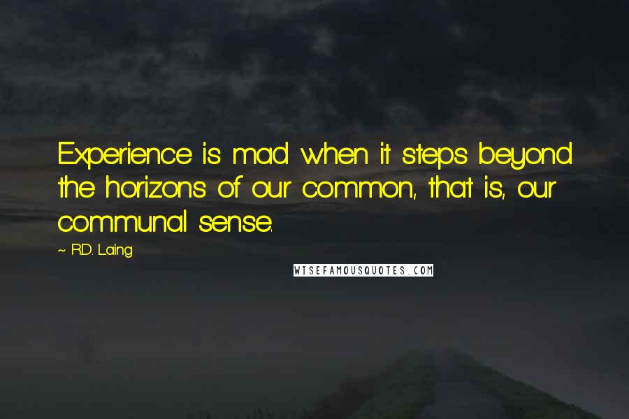 R.D. Laing Quotes: Experience is mad when it steps beyond the horizons of our common, that is, our communal sense.