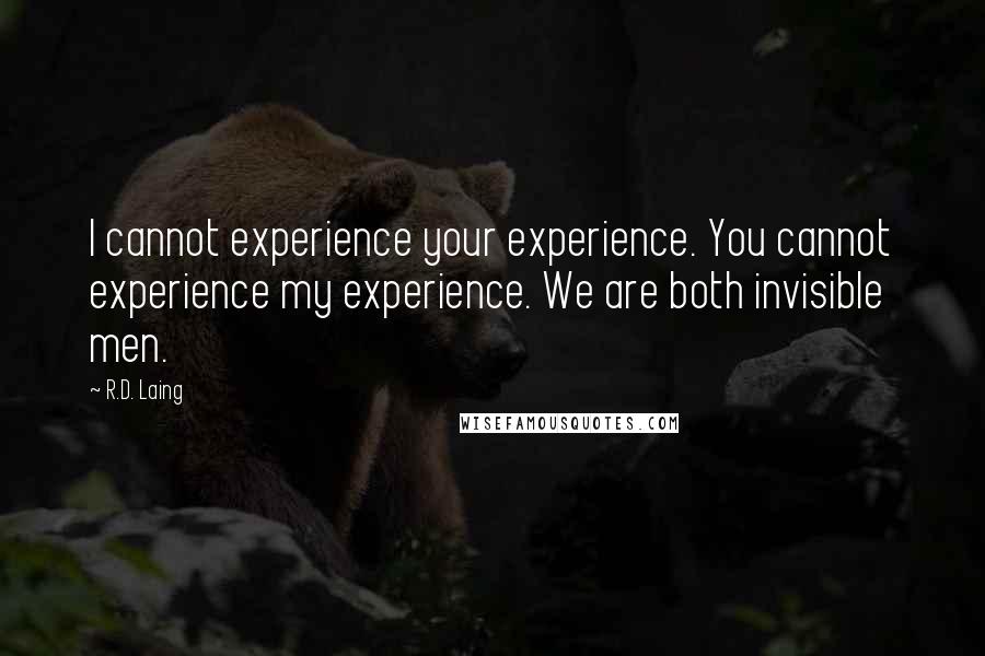 R.D. Laing Quotes: I cannot experience your experience. You cannot experience my experience. We are both invisible men.