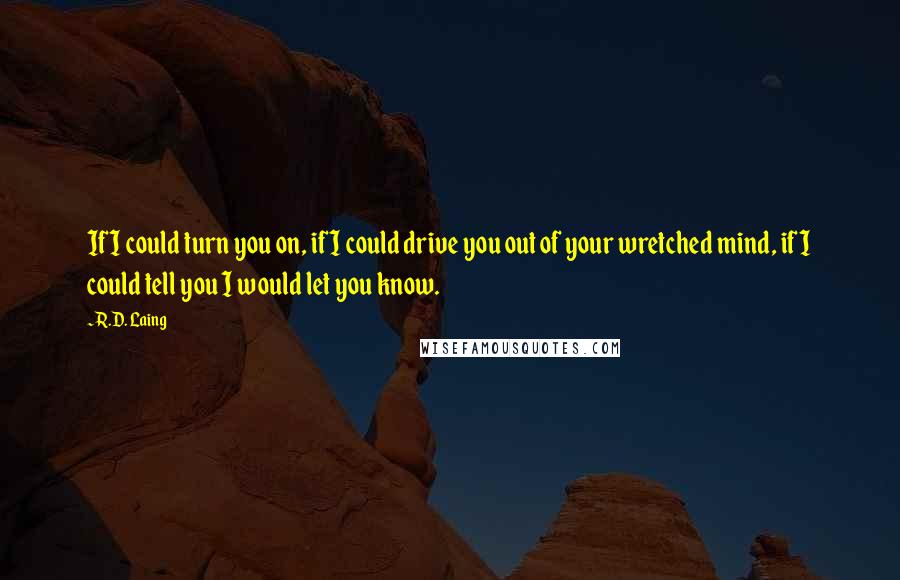 R.D. Laing Quotes: If I could turn you on, if I could drive you out of your wretched mind, if I could tell you I would let you know.