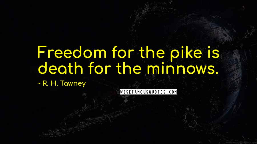 R. H. Tawney Quotes: Freedom for the pike is death for the minnows.