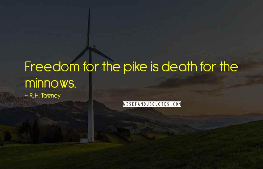 R. H. Tawney Quotes: Freedom for the pike is death for the minnows.