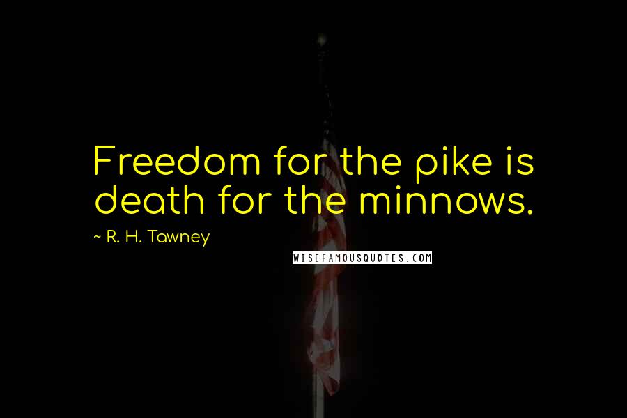 R. H. Tawney Quotes: Freedom for the pike is death for the minnows.