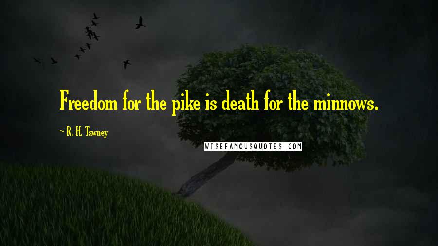 R. H. Tawney Quotes: Freedom for the pike is death for the minnows.