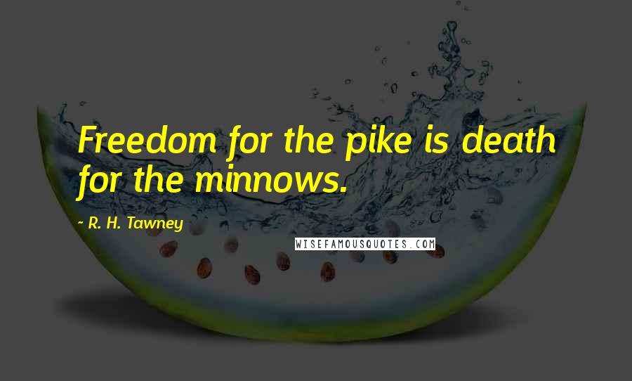 R. H. Tawney Quotes: Freedom for the pike is death for the minnows.