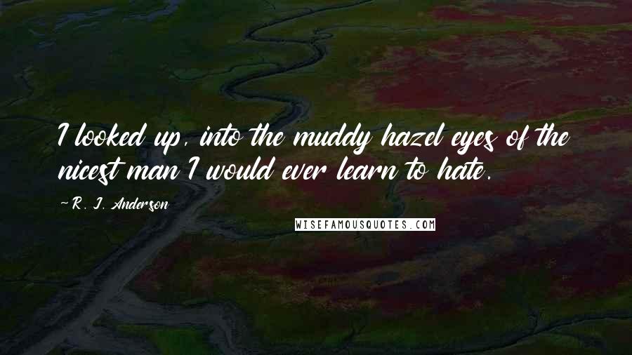 R. J. Anderson Quotes: I looked up, into the muddy hazel eyes of the nicest man I would ever learn to hate.