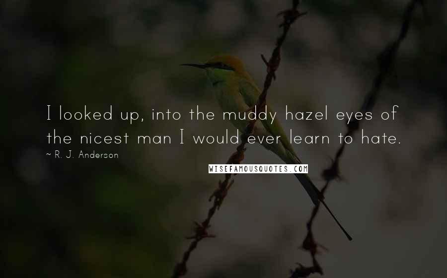 R. J. Anderson Quotes: I looked up, into the muddy hazel eyes of the nicest man I would ever learn to hate.