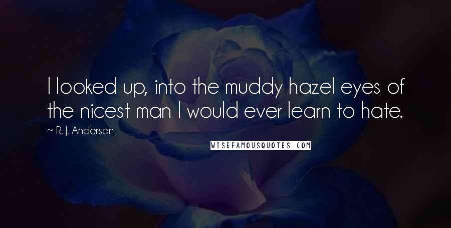 R. J. Anderson Quotes: I looked up, into the muddy hazel eyes of the nicest man I would ever learn to hate.