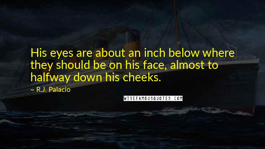 R.J. Palacio Quotes: His eyes are about an inch below where they should be on his face, almost to halfway down his cheeks.