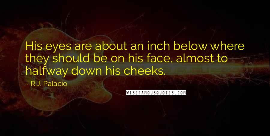 R.J. Palacio Quotes: His eyes are about an inch below where they should be on his face, almost to halfway down his cheeks.