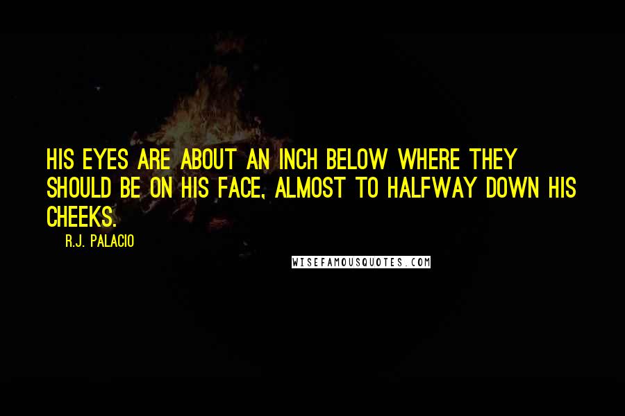 R.J. Palacio Quotes: His eyes are about an inch below where they should be on his face, almost to halfway down his cheeks.