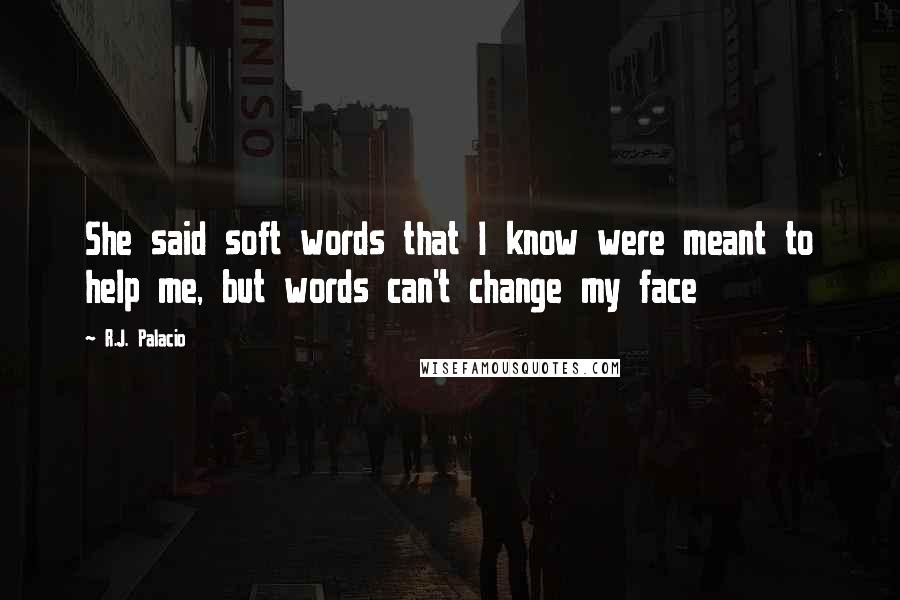 R.J. Palacio Quotes: She said soft words that I know were meant to help me, but words can't change my face