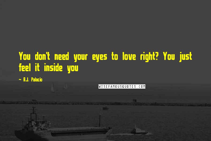 R.J. Palacio Quotes: You don't need your eyes to love right? You just feel it inside you