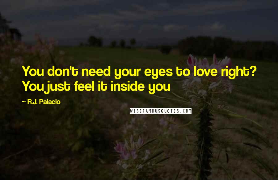 R.J. Palacio Quotes: You don't need your eyes to love right? You just feel it inside you