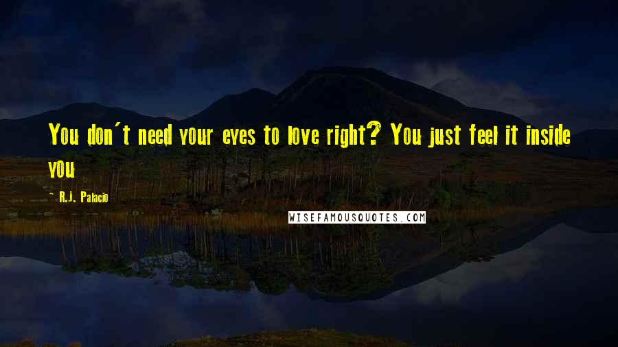 R.J. Palacio Quotes: You don't need your eyes to love right? You just feel it inside you