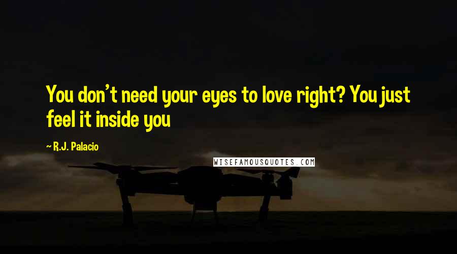 R.J. Palacio Quotes: You don't need your eyes to love right? You just feel it inside you